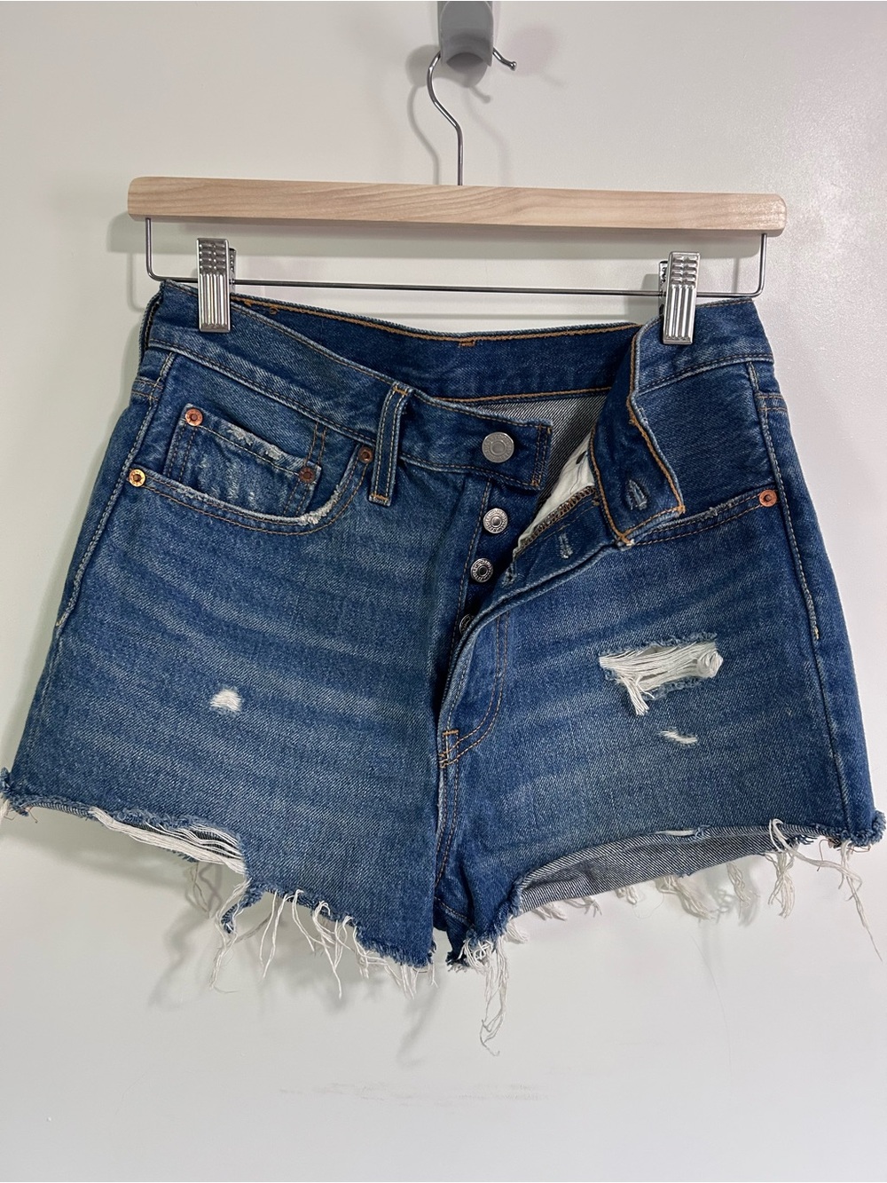Levi's Distressed Blue Denim Cutoff Shorts